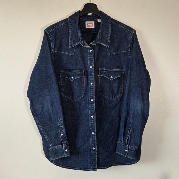 Levi's Tops - Levi's Women's 2X Ultimate Western Pearl Snap Denim Shirt Minds Eye 57784-0002
